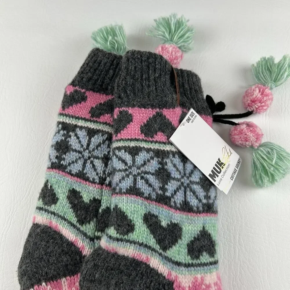 MUK LUKS Luxe Collection Cottage Socks Womens 6-10 Non Slip NWT